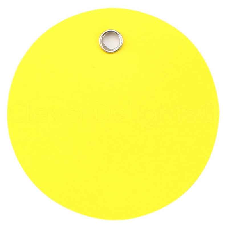 CleverDelights 2" Round Plastic Tags - 100 Pack - Waterproof Heavy Duty Tear-Resistant - 2 Inch Indoor Outdoor Durable Inventory ID Circle Tag (Yellow) - Image 1